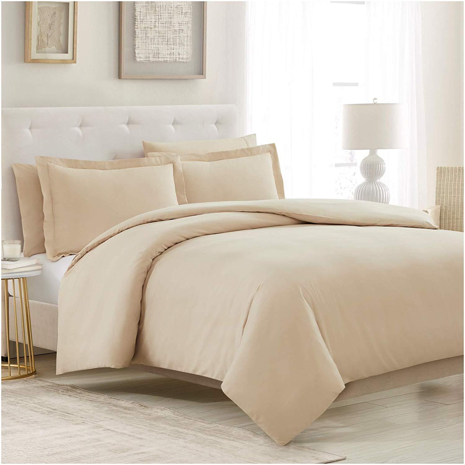 Cotton Bedding popular Set of 5 Pieces in Beige. Flat Sheet, Fitted Sheet, Duvet Cover + 2 Pillowcases. Twin Full Queen AU EU Bed Linen